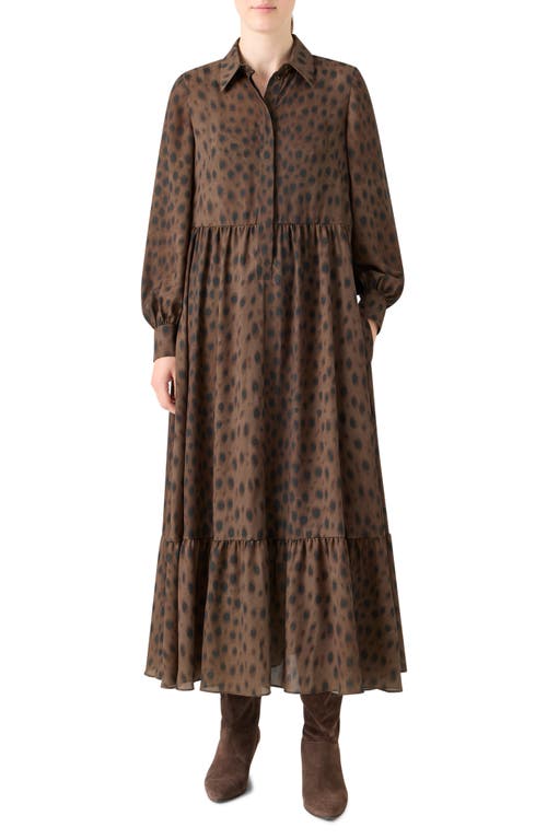Akris Punto Leopard-print Viscose Georgette Midi Shirtdress In Brown