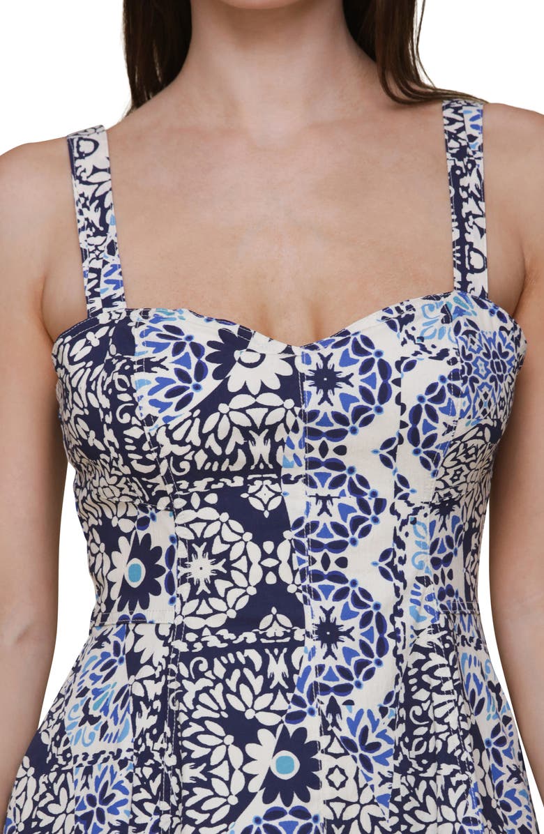 Avec Les Filles Sweetheart Neck Stretch Cotton Mini Sundress, Alternate, color, Barcelona Tile