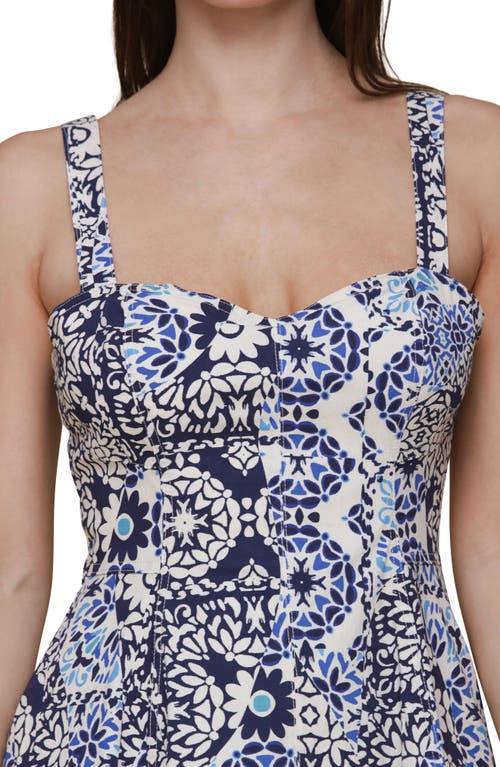 Avec Les Filles Sweetheart Neck Stretch Cotton Mini Sundress In Blue