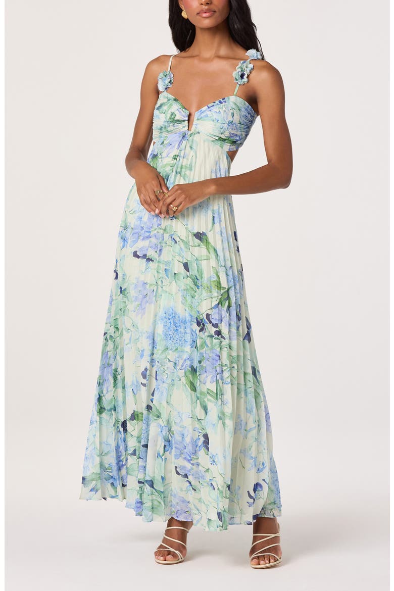 Emese Pleated Maxi Sundress, Alternate, color, GREEN BLUE FLORAL
