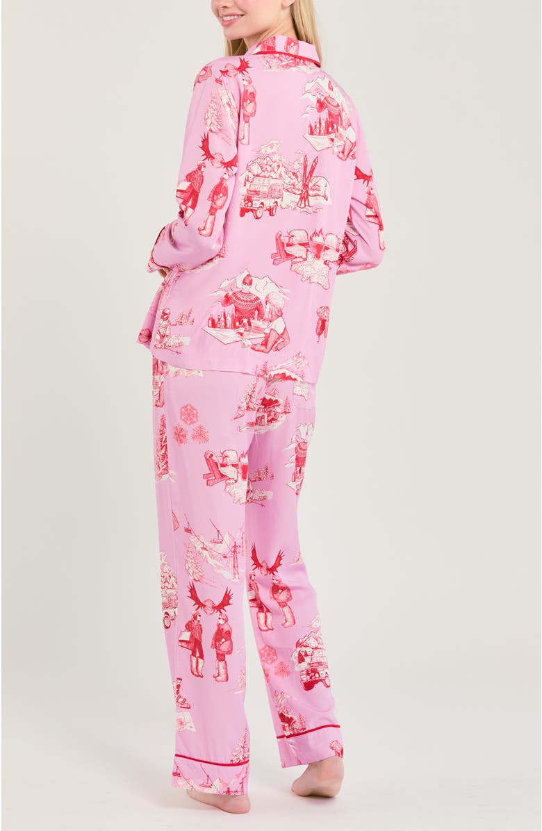 Katie Kime Après Ski Toile Long Sleeve Pajama Pants Set, Alternate, color, Lilac Cranberry