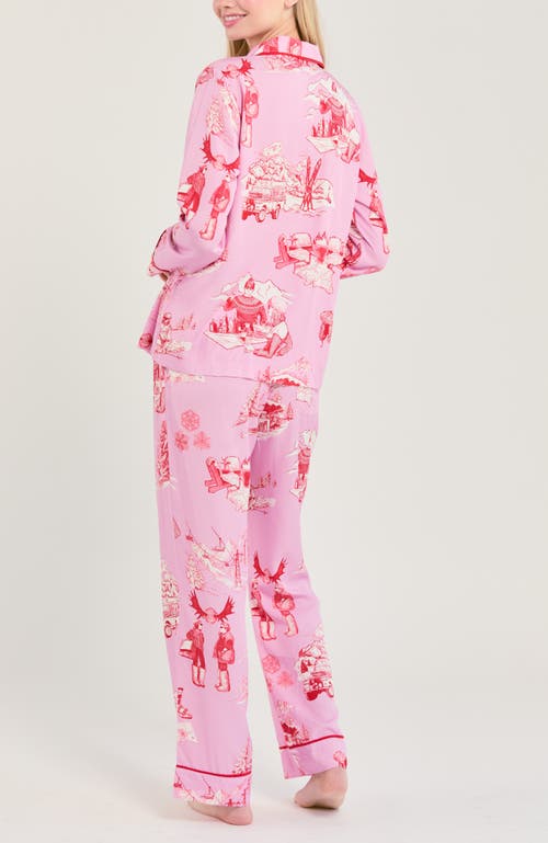 Katie Kime Après Ski Toile Long Sleeve Pajama Pants Set In Pink
