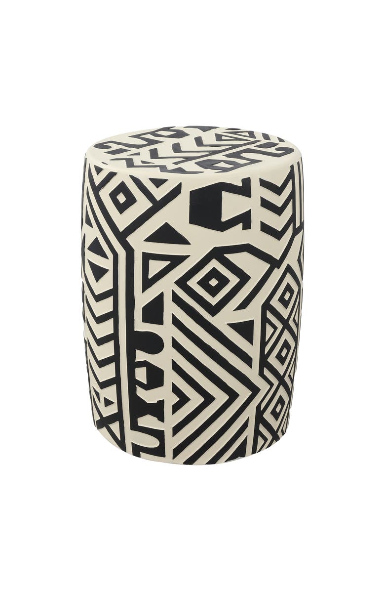 JONATHAN Y Rafi 17.75" MidCentury Modern Geometric Drum Garden Stool, Main, color, Black/Cream