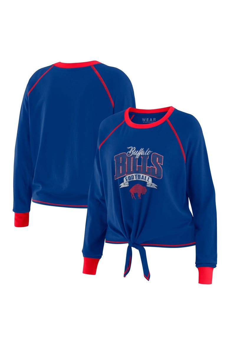 Women's WEAR by Erin Andrews Royal/Red Buffalo Bills Tie-Front Long Sleeve Top, Main, color, Royal