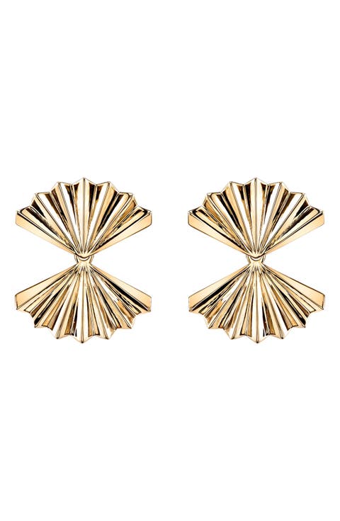 18k Gold Double Fan Earrings