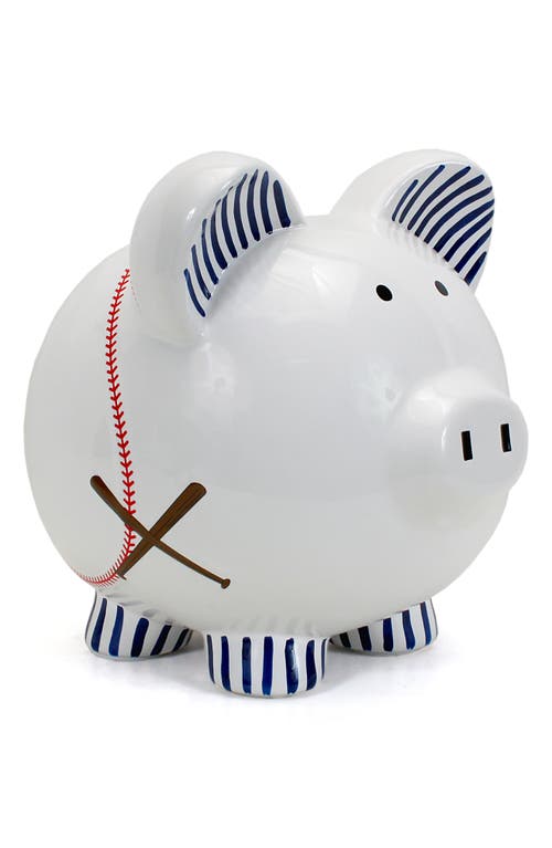 Child To Cherish Baseball Ceramic Piggy Bank In White