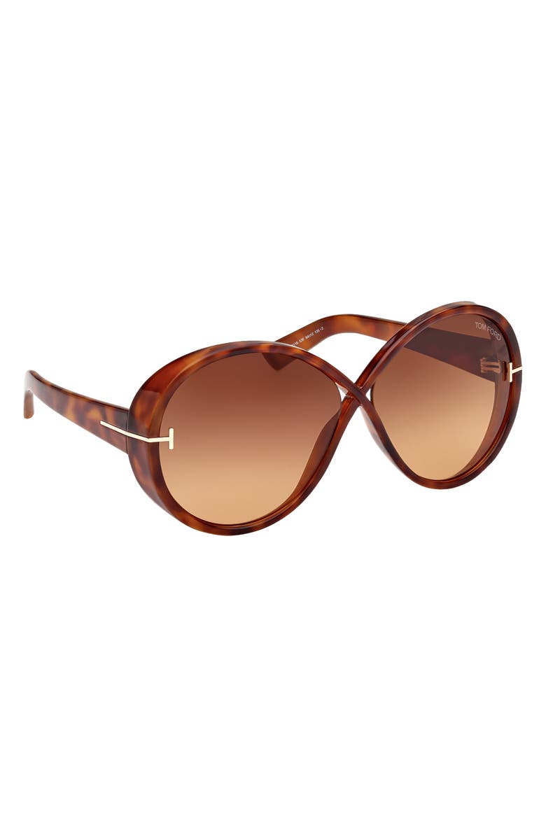 TOM FORD Edie 64mm Oversize Round Sunglasses, Alternate, color, Shiny Havana / Brown Orange