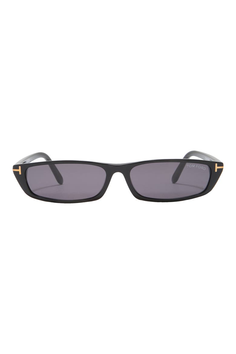 59mm Slim Rectangle Sunglasses, Main, color, SHINY BLACK / SMOKE