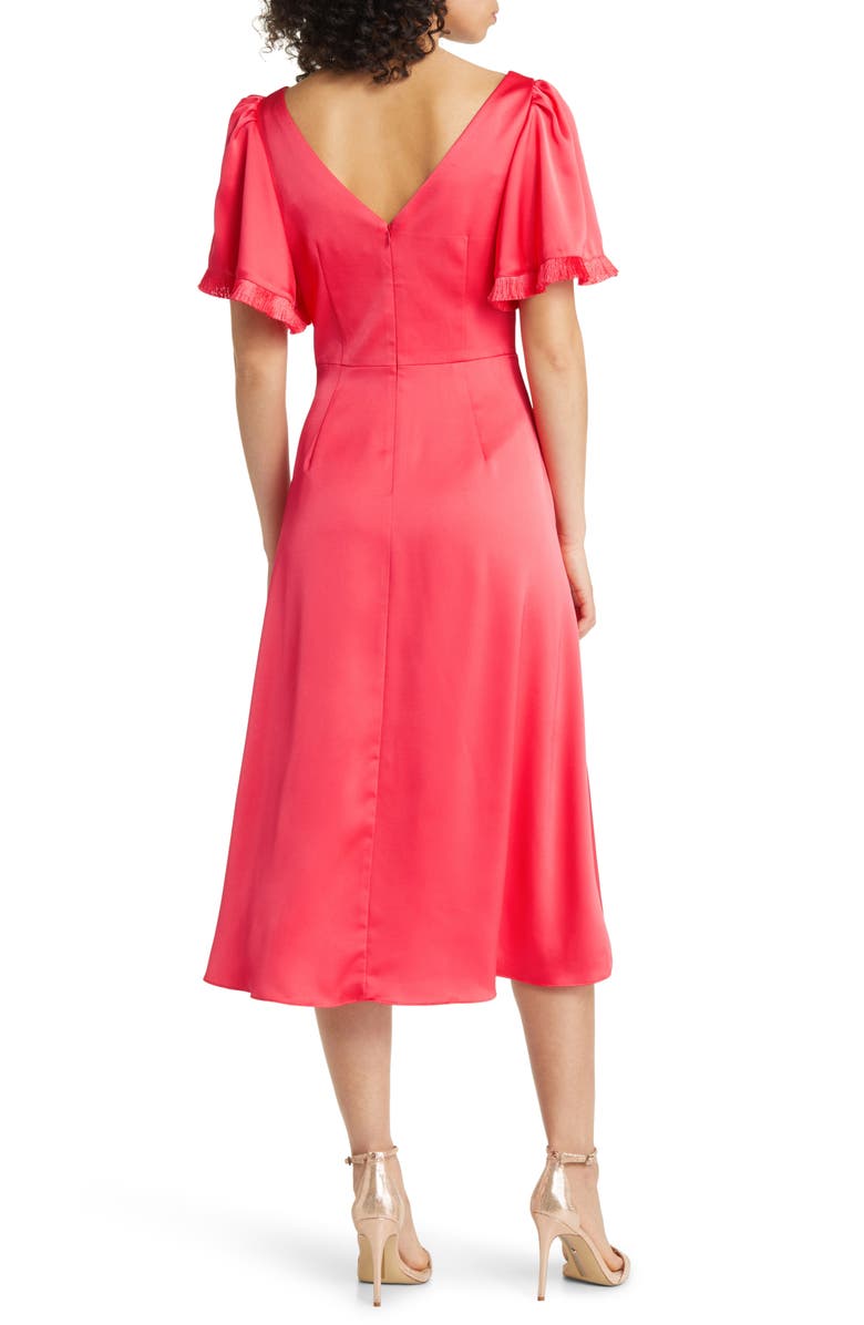 Vince Camuto Fringe Flutter Sleeve Satin Midi Dress, Alternate, color, 