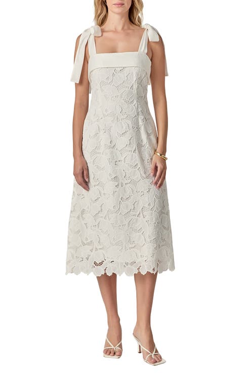 Tie Strap Lace Midi Dress