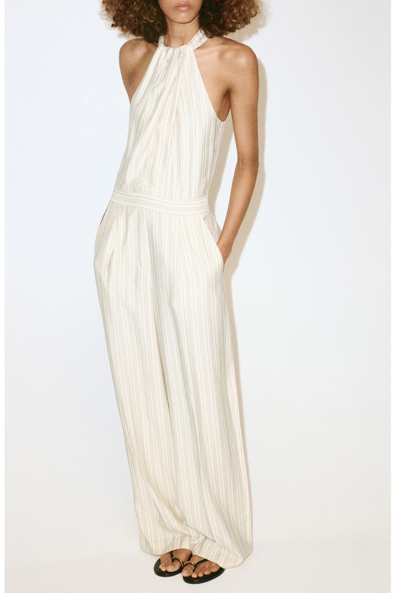 Striped Halter Wide Leg Jumpsuit, Main, color, ECRU