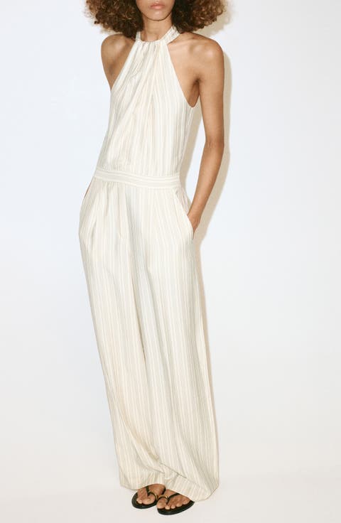 Striped Halter Wide Leg Jumpsuit