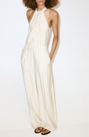 MANGO Striped Halter Wide Leg Jumpsuit
