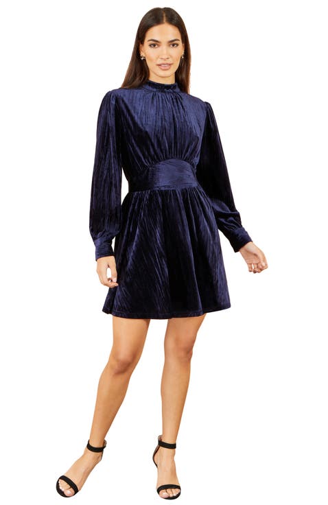 Ruched Waist Velvet Skater Dress