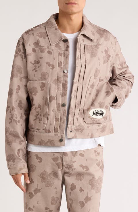 Tonal Floral Twill Trucker Jacket