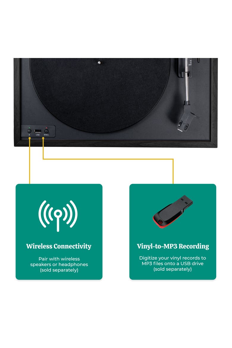 Vinyl Record Player, Belt-Drive Turntable, Bluetooth, Vinyl-to-MP3, Alternate, color, Black