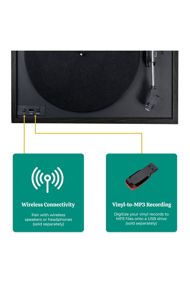 Electrohome Vinyl Record Player, Belt-Drive Turntable, Bluetooth, Vinyl-to-MP3, Alternate, color, Black