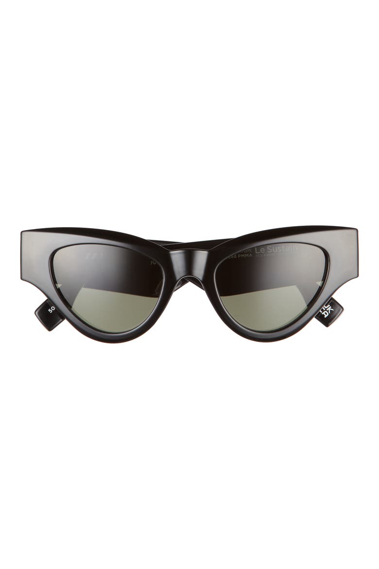 Fanplastico 50mm Small Cat Eye Sunglasses, Main, color, BLACK