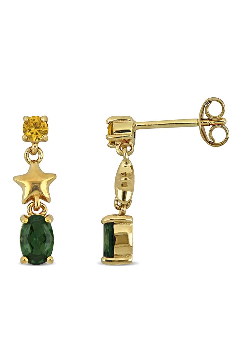 Created Gemstones & Star Drop Earrings, Main, color, GREEN