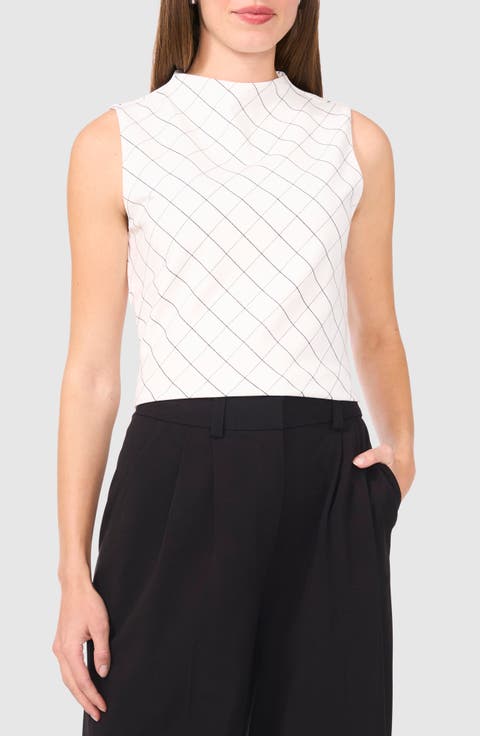 Print Mock Neck Sleeveless Ponte Top