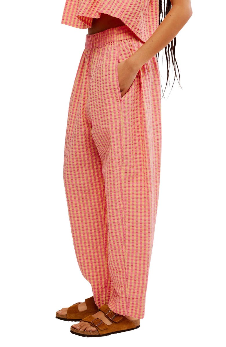 Free People Preppy Gingham High Waist Poplin Pants, Alternate, color, 