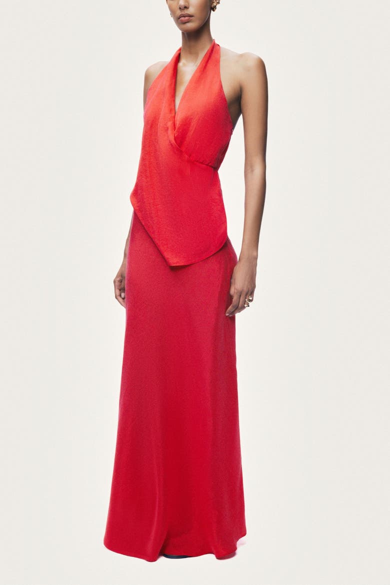 Asymmetric Open-Back Halter Maxi Dress, Alternate, color, Red