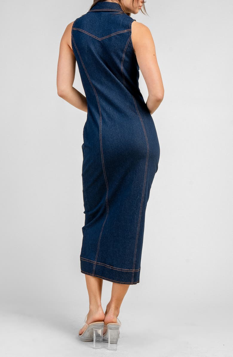 Beivy Denim Zip Front Midi Dress, Alternate, color, Dark Denim