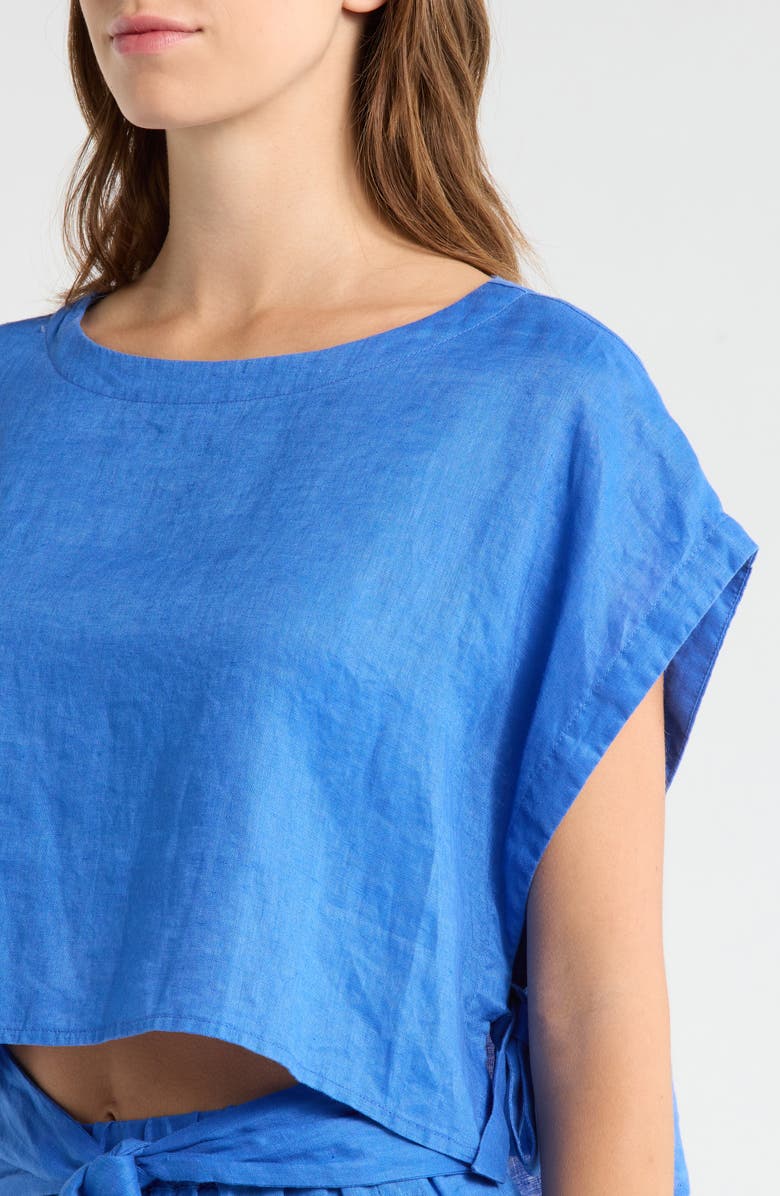 Elan Cropped Linen Cover-Up Top, Alternate, color, Sapphire Blue