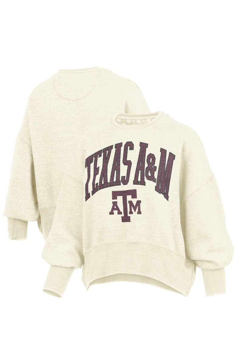 PRESSBOX Women's Pressbox Natural Texas A&M Aggies Oversized Waist-Length Crewneck Sweatshirt, Alternate, color, Natural