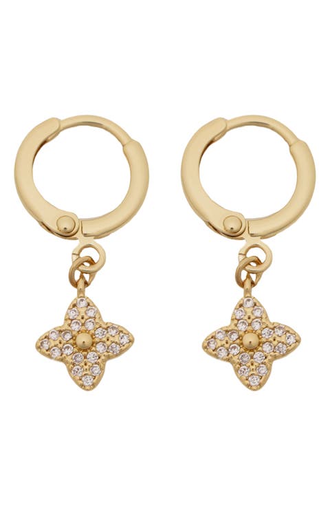 Crystal Clover Drop Huggie Hoop Earrings