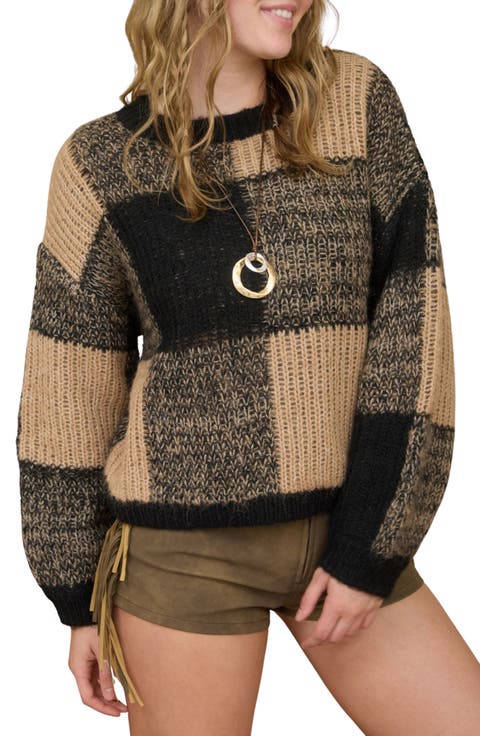 Colorblock Check Sweater