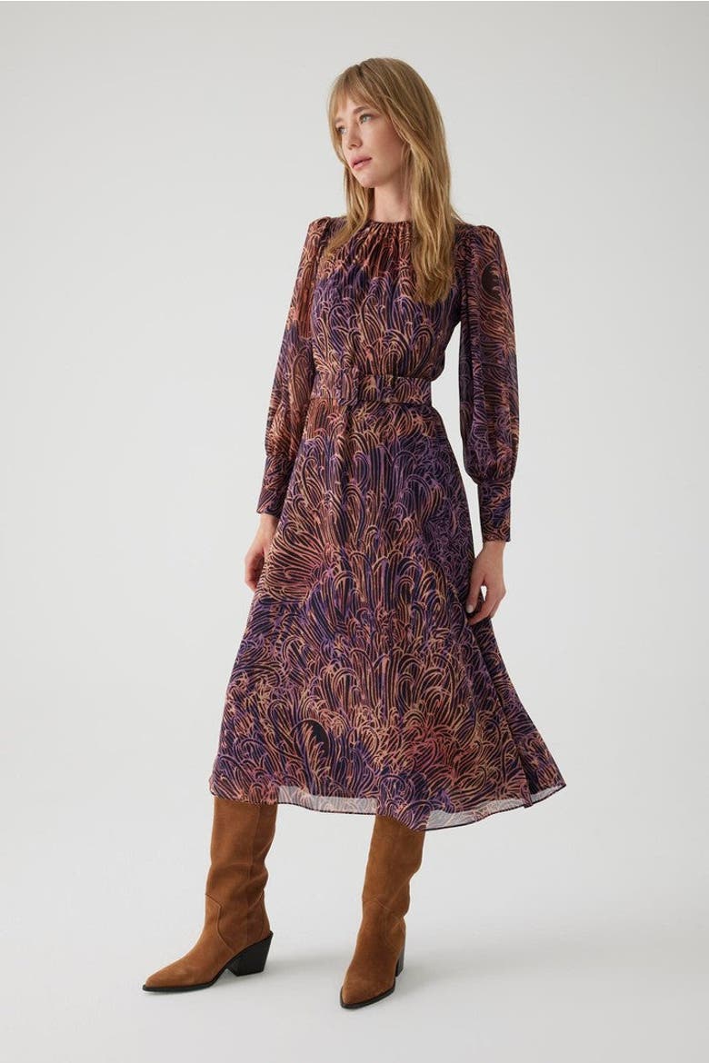 Adrienne Midi Dress, Alternate, color, Purple Patterned