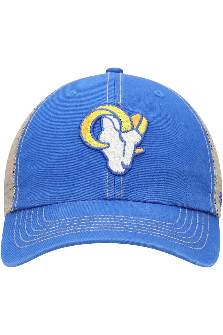 Men's '47 Royal/Natural Los Angeles Rams Head Trawler Trucker Clean Up Snapback Hat, Alternate, color, Royal