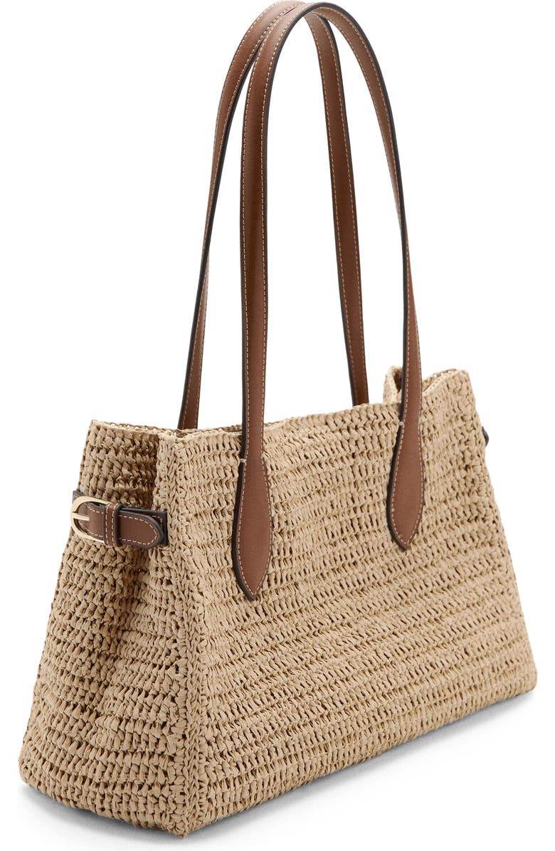 MANGO Natural Fiber City Shoulder Bag, Alternate, color, Leather