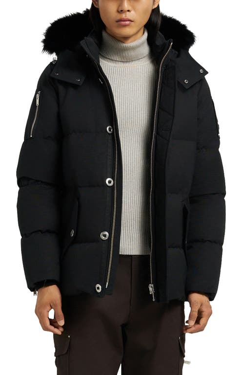 Moose Knuckles Kids'  Original 3q Genuine Shearling Trim Water Resistant & Wind Resistant Down Puffer Jacke In Black