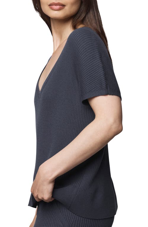 Splendid Georgie V-neck Short Sleeve Rib Sweater In Blue