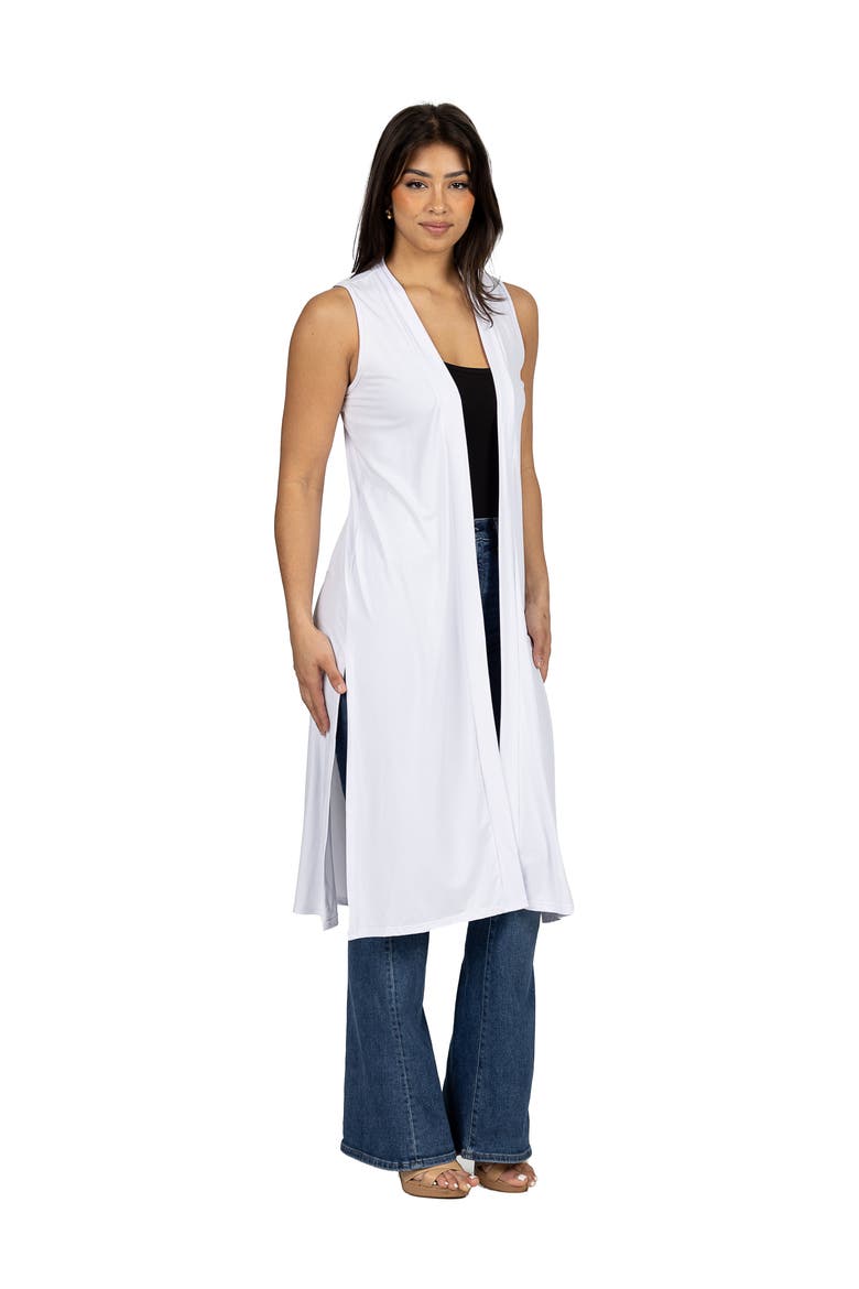 Sleeveless Long Cardigan Vest with Side Slit, Alternate, color, White