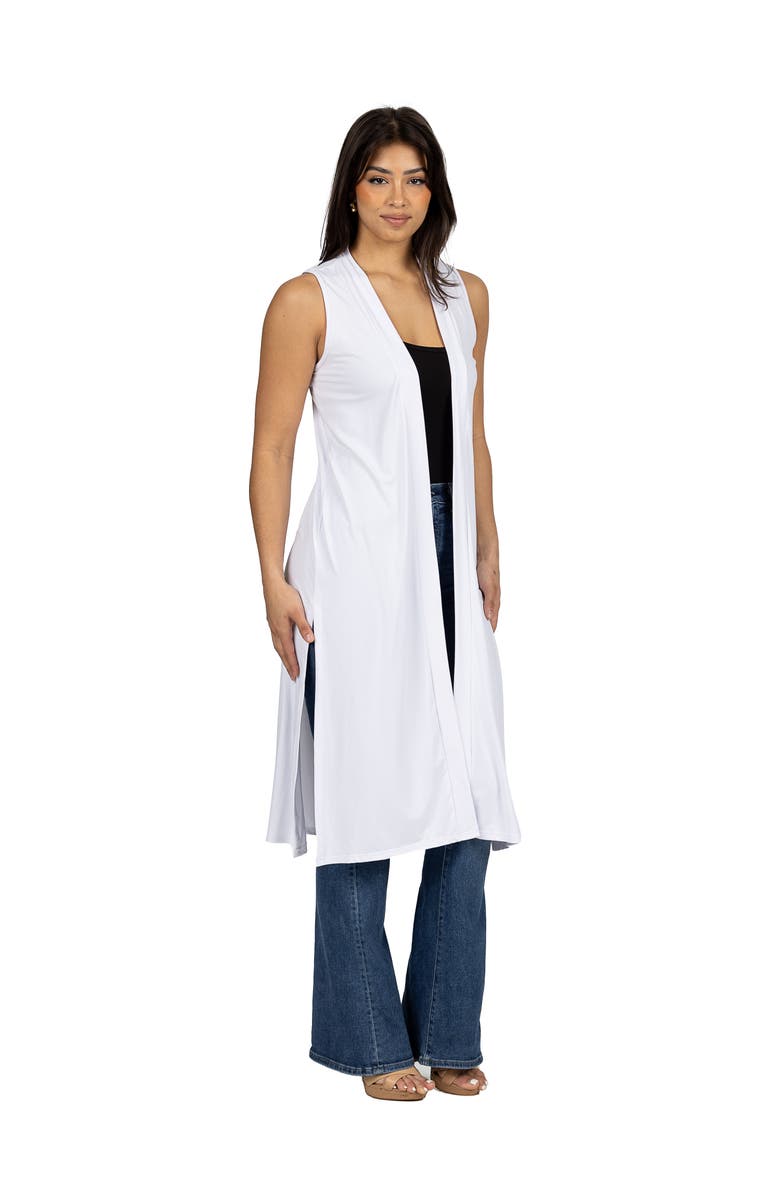 24seven Comfort Apparel Sleeveless Long Cardigan Vest with Side Slit, Alternate, color, White