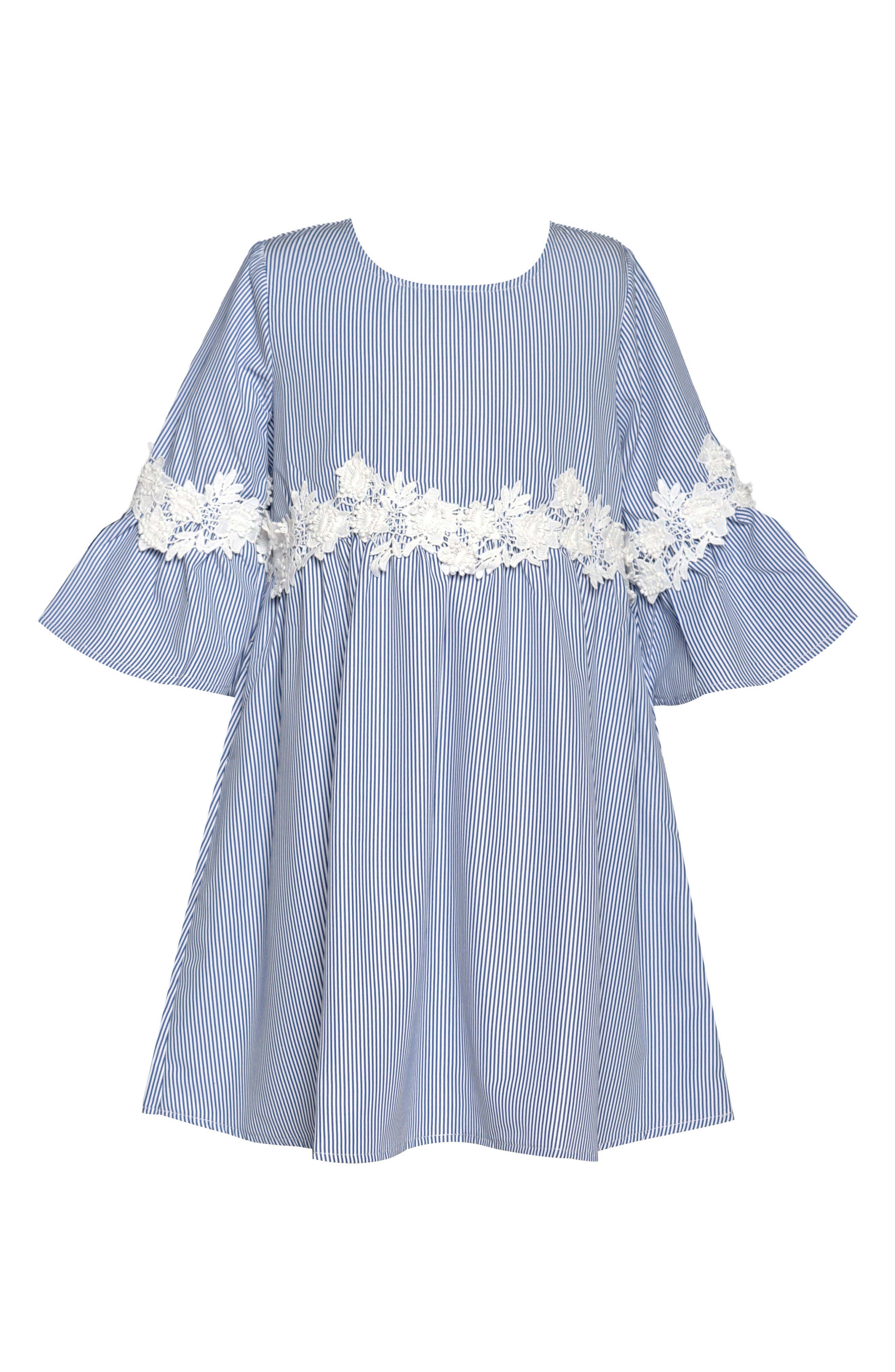 Kids' Lace Trim Bell Sleeve Dress