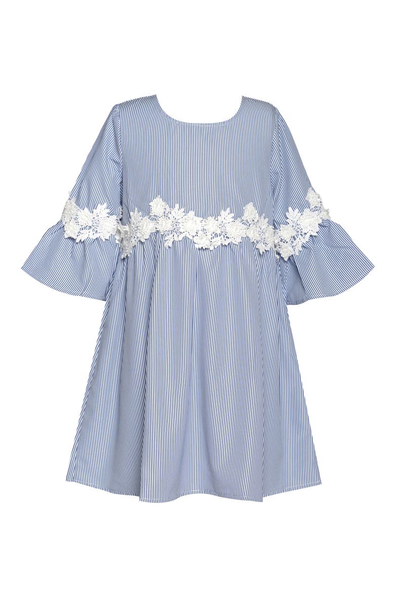 Kids' Lace Trim Bell Sleeve Dress, Main, color, BLUE MULTI