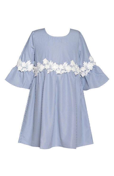 Kids' Lace Trim Bell Sleeve Dress