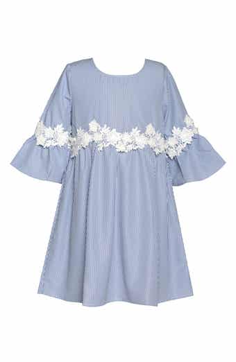 Kids' Lace Trim Bell Sleeve Dress