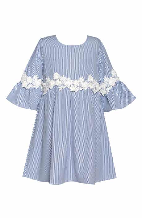 Kids' Lace Trim Bell Sleeve Dress