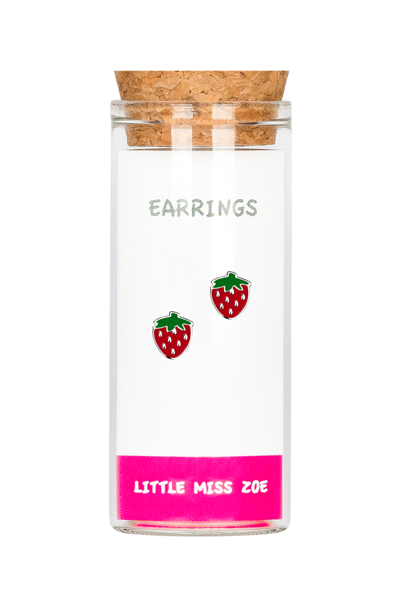 Kids' Sterling Silver Strawberry Stud Earrings in Gift Bottle, Main, color, Red