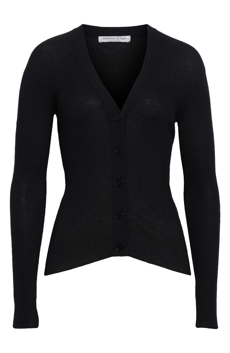 Johnstons of Elgin Superfine Cashmere Rib V-Neck Cardigan, Alternate, color, Black