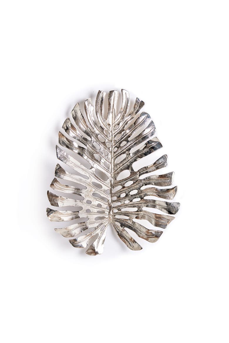 23.5"H x 4"D x 19"W Monstera in Silver Wall Sculpture Art Small, Main, color, Silver