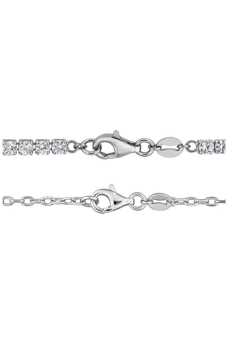 Lab Grown White Sapphire & Cultured Freshwater Pearl Tennis Necklace & Bracelet Set, Alternate, color, PEARL/ WHITE SAPPHIRE