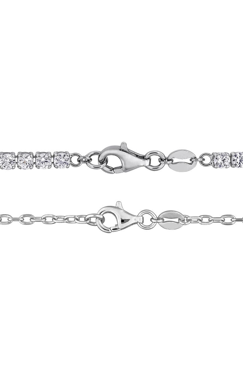 DELMAR Lab Grown White Sapphire & Cultured Freshwater Pearl Tennis Necklace & Bracelet Set, Alternate, color, Pearl/ White Sapphire