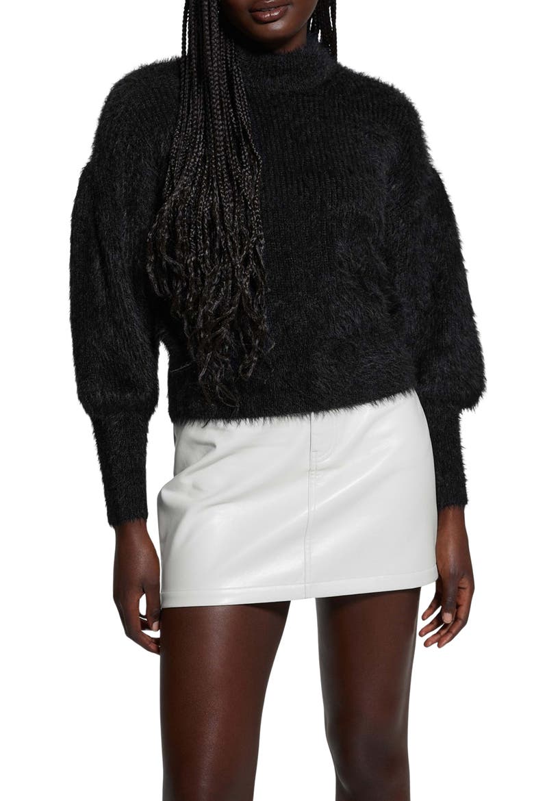 Keyla Fuzzy Bishop Sleeve Sweater, Main, color, JET BLACK