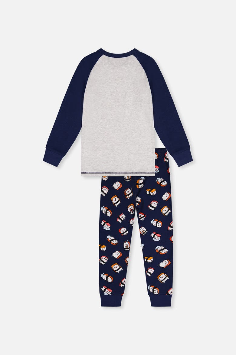 Sushi Organic Cotton Top Pants Two Piece Pajama Set, Alternate, color, Blue Sushi Print